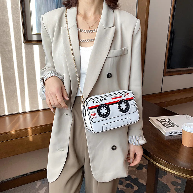 Tape Purse PU Messenger Bag with Chain Strap