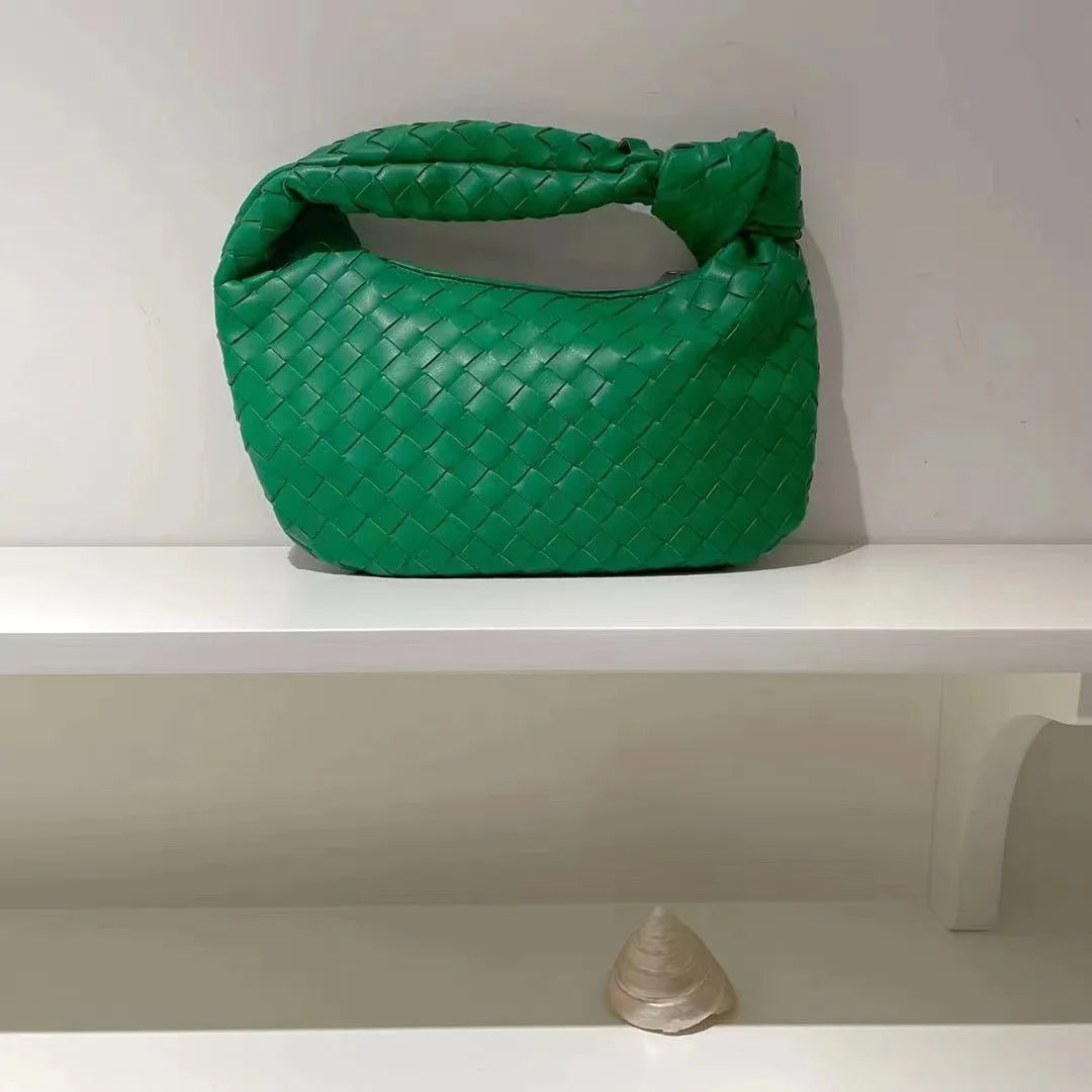 Green PU Leather Shoulder Bag with Nodular Handle