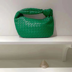 Green PU Leather Shoulder Bag with Nodular Handle