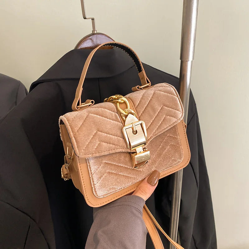 Retro Velvet Crossbody Bag One-Shoulder Kelly Bag B136