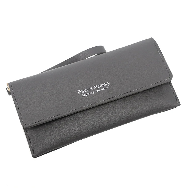 Women's Long Wallet Handbag, Solid Color Card Holder with Zipper Pocket