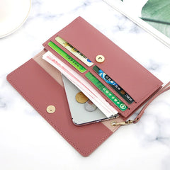 Women's Long Wallet Handbag, Solid Color Card Holder with Zipper Pocket