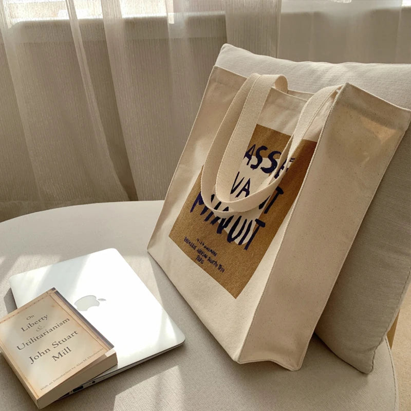 Women's Canvas Shopper Bag Cotton Shoulder Bag Reusable Handbag