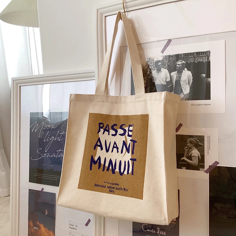 Women's Canvas Shopper Bag Cotton Shoulder Bag Reusable Handbag
