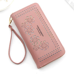 Women's Flower Hollow Wallet with Long Zipper Mobile Phone Bag