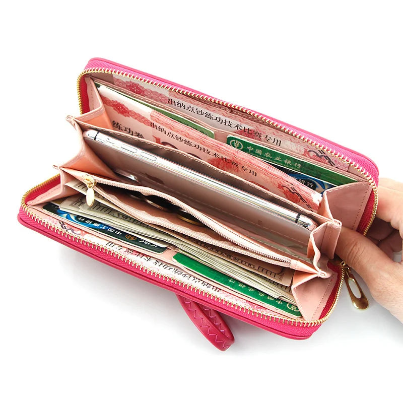 Women's Flower Hollow Wallet with Long Zipper Mobile Phone Bag