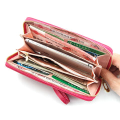 Women's Flower Hollow Wallet with Long Zipper Mobile Phone Bag