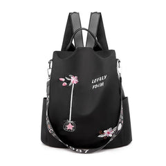 Flower Embroidery Oxford Backpack Large Capacity Cross Body Shoulder Bag