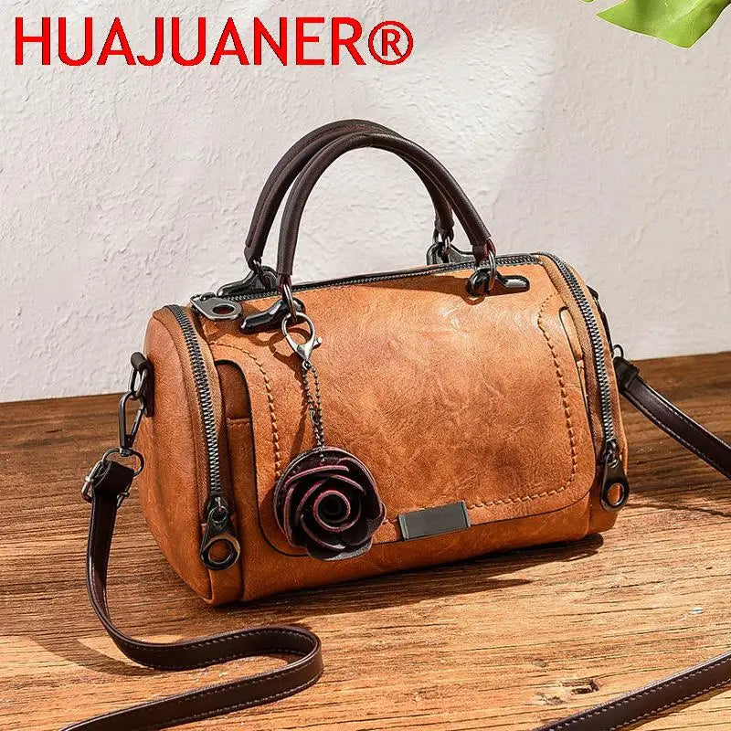Flowers Pendant Handbag Women's Boston Bag Ladies Crossbody Bag