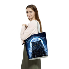 Moon Cat Print Tote Ladies Portable Shoulder Bag