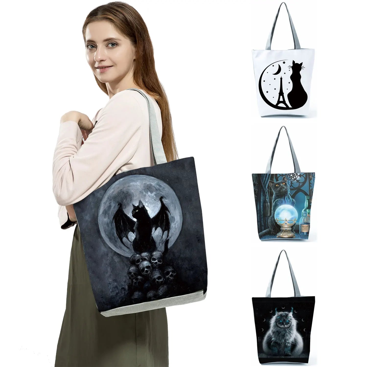 Moon Cat Print Tote Ladies Portable Shoulder Bag