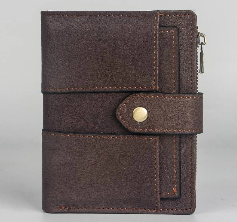 RFID Leather Men's Wallet Vintage Short Zipper Purse