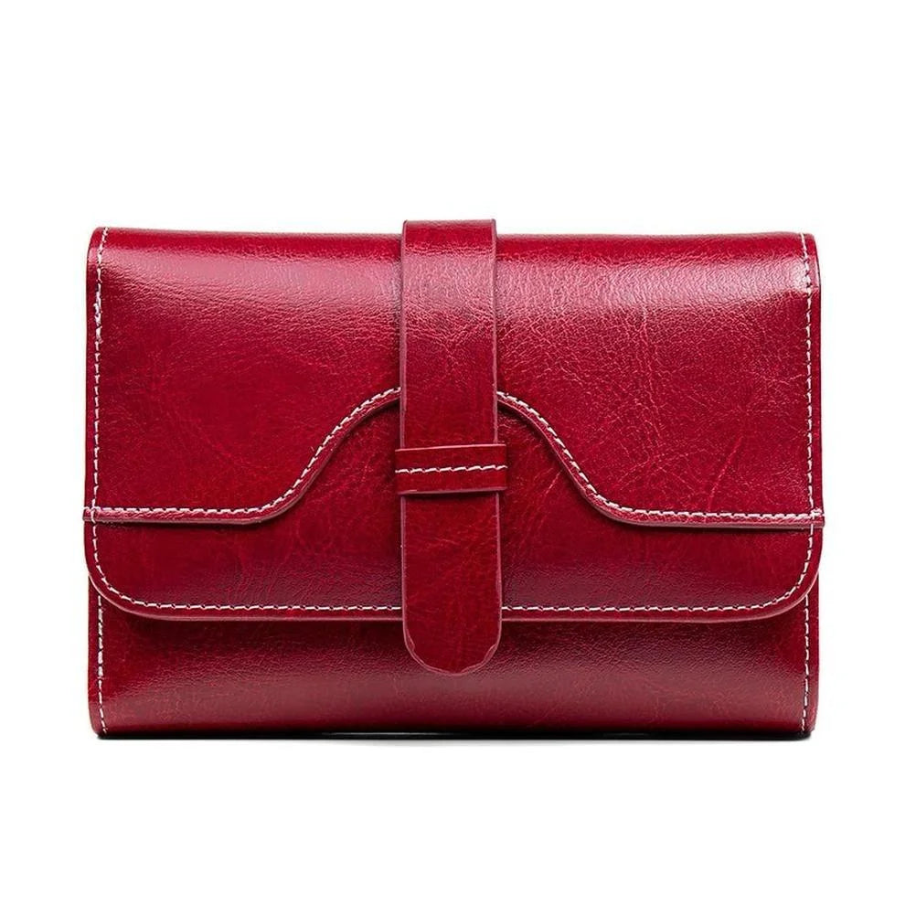 Leather Trifold Coin Purse Buckle Retro Cowhide Women's Wallet