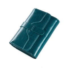 Leather Trifold Coin Purse Buckle Retro Cowhide Women's Wallet