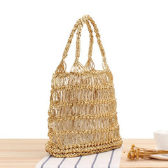 Silver Thread Crocheted Beach Bag Straw Bag Portable Vacation Leisure