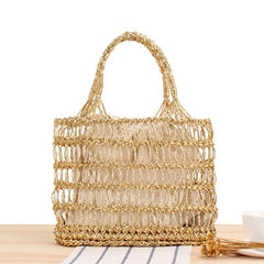 Silver Thread Crocheted Beach Bag Straw Bag Portable Vacation Leisure