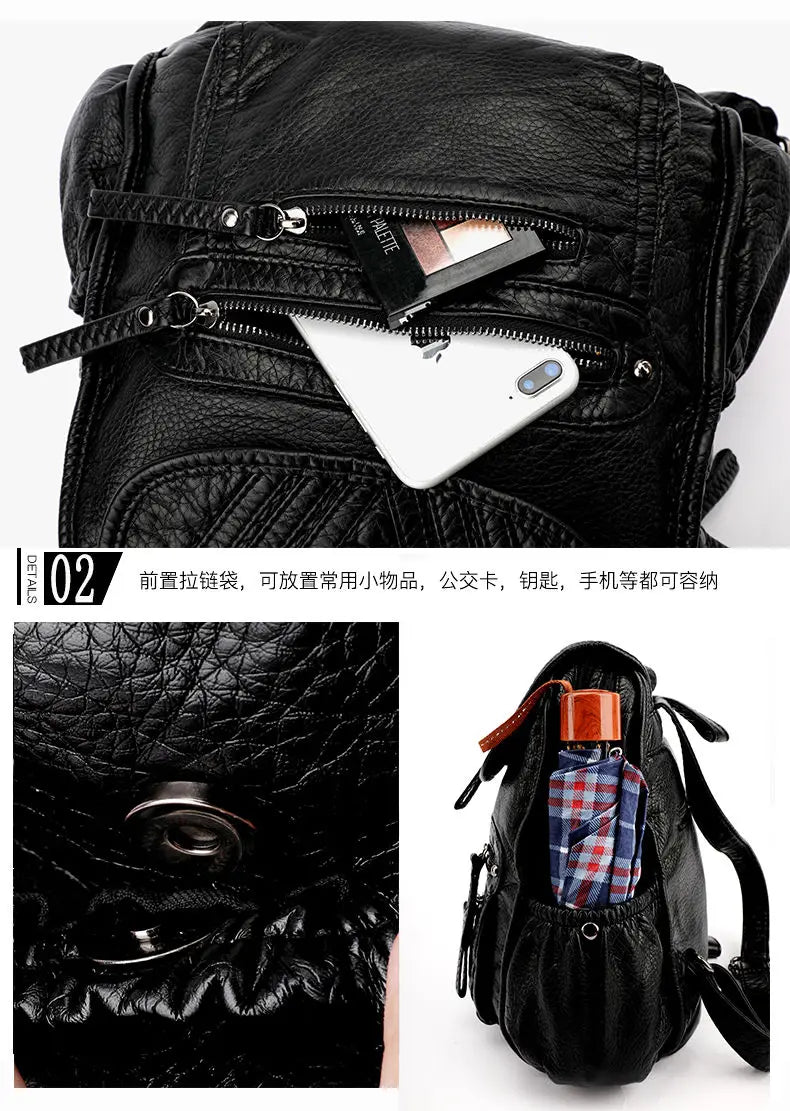 Women's PU Leather Backpack School Bag Waterproof