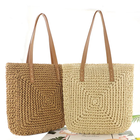 Straw Woven Beach Bag Large Capacity Shoulder Bag Paper Rope