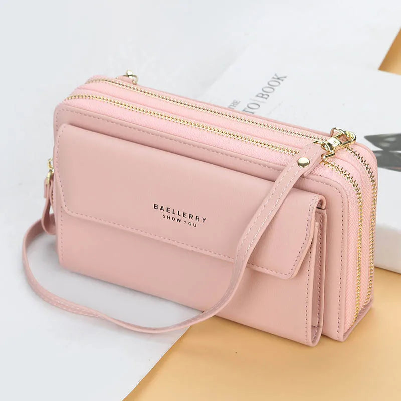 Women's Long Wallet Shoulder Bag Double Zipper Diagonal Multi-function Handbag