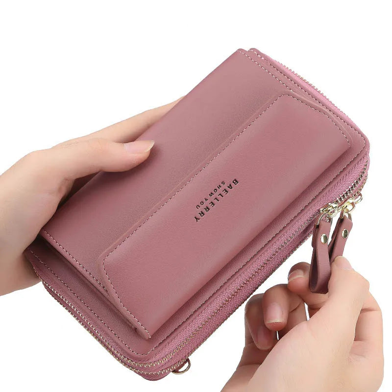 Women's Long Wallet Shoulder Bag Double Zipper Diagonal Multi-function Handbag