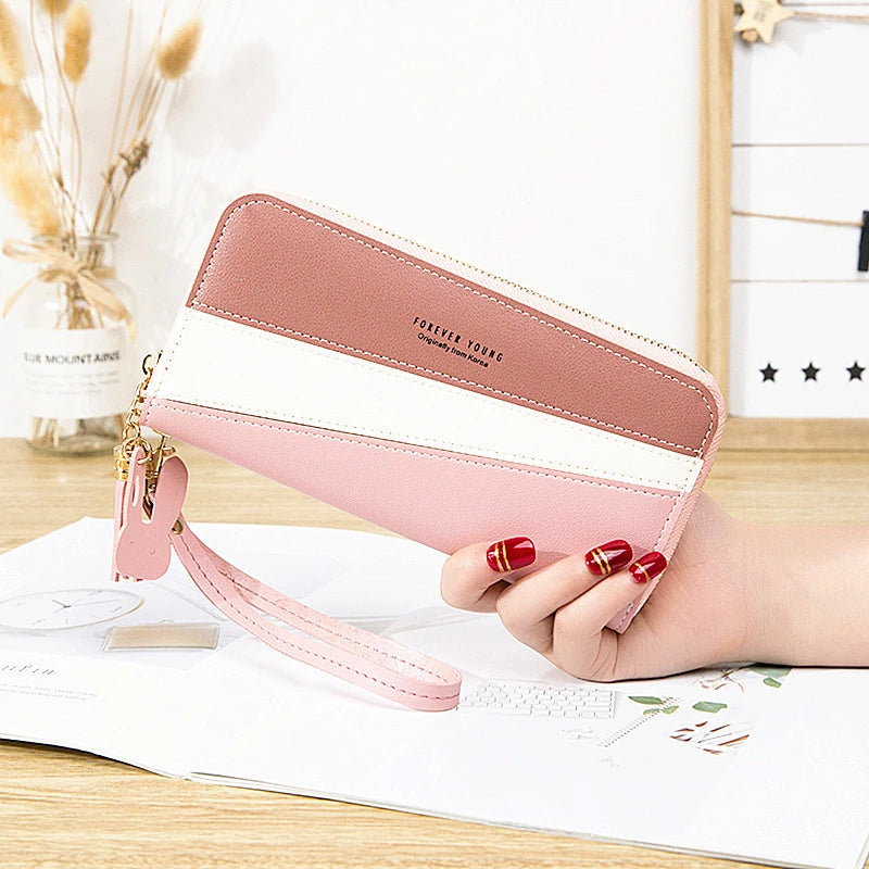 Women's Long Bump Stitching Zipper Tassel Handbag Purse