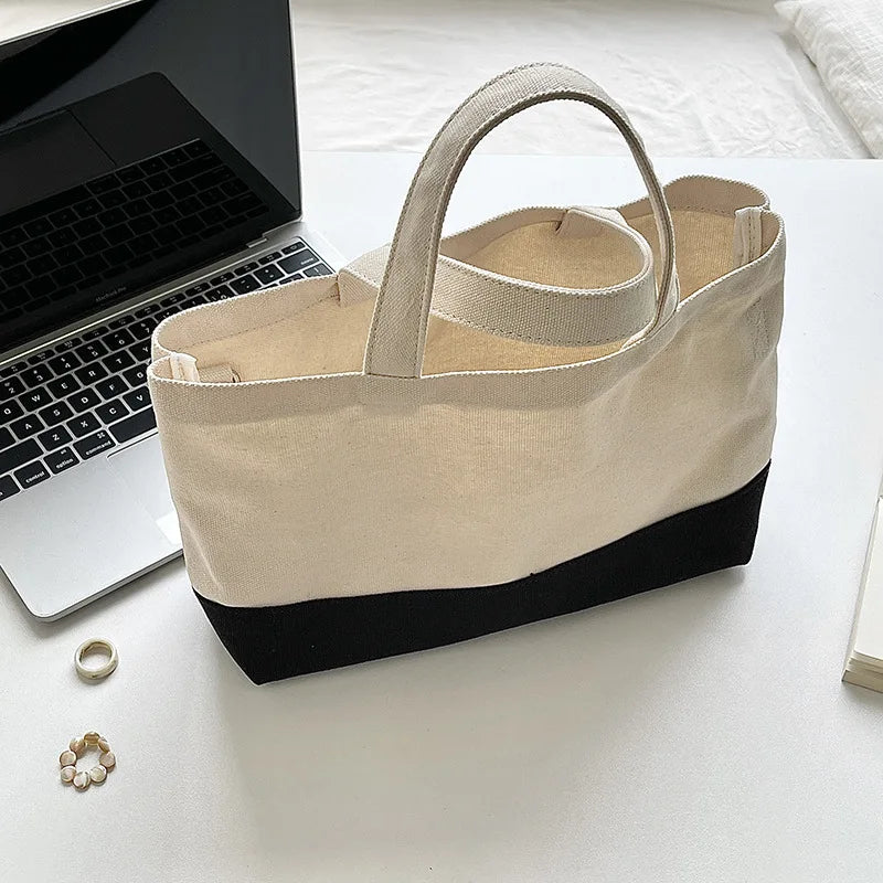 Large-Capacity Canvas Shoulder Bag with Creative Stitching