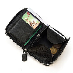 Pink Cowhide Leather Change Bag Short Purse with Zipper Pocket