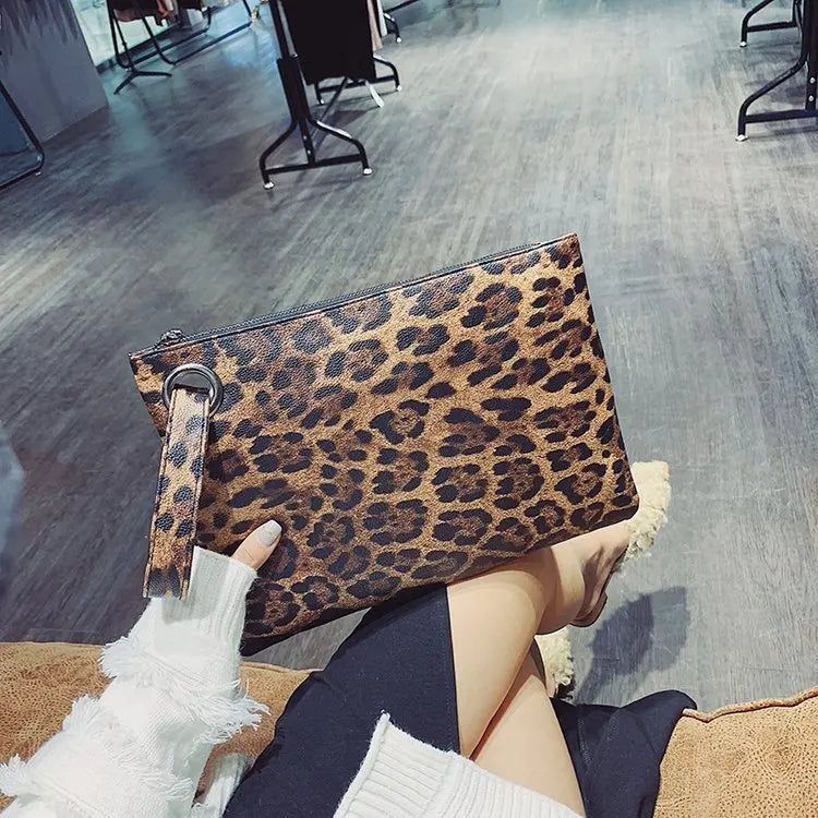 Leopard Clutch Bag Envelope Style Women's Leather Clutch