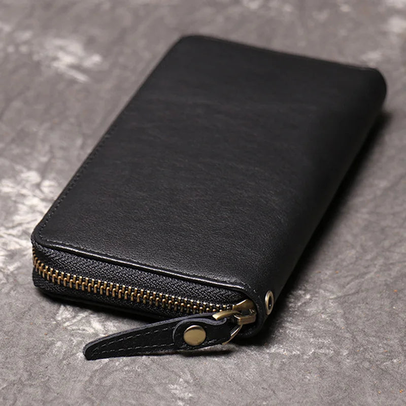 Oil Leather Long Wallet Clutch Bag Coin Purse Mobile Phone Bag