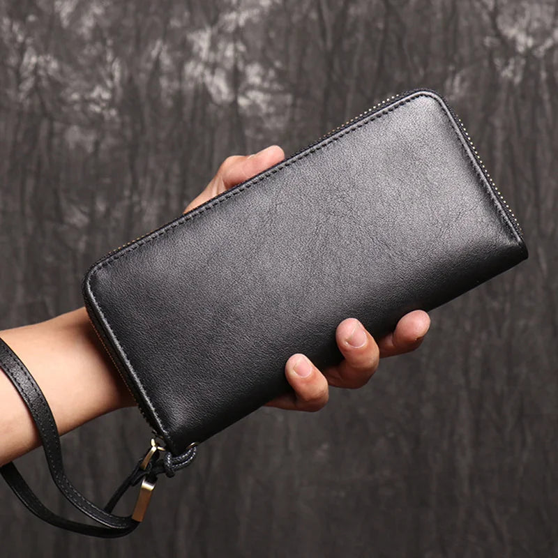 Oil Leather Long Wallet Clutch Bag Coin Purse Mobile Phone Bag