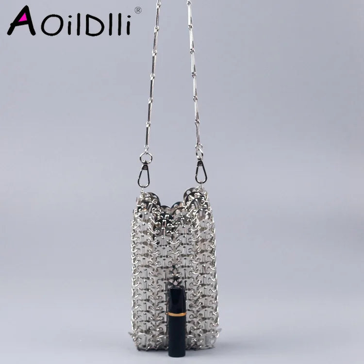 Metal Sequins DIY Phone Lipstick Messenger Bag