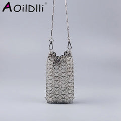 Metal Sequins DIY Phone Lipstick Messenger Bag