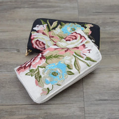 National wind embroidered long wallet double zipper purse