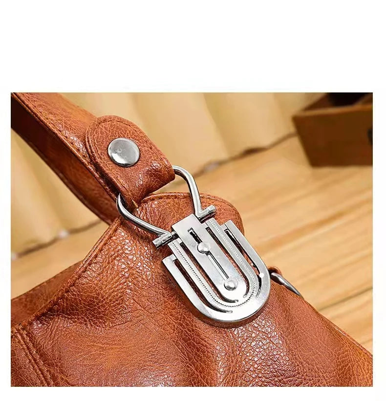 PU Leather Retro Boston Bag Light Travel Portable Large Capacity