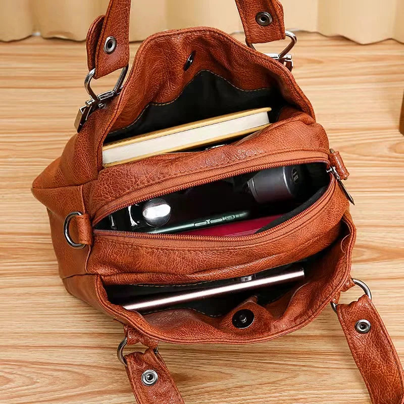 PU Leather Retro Boston Bag Light Travel Portable Large Capacity