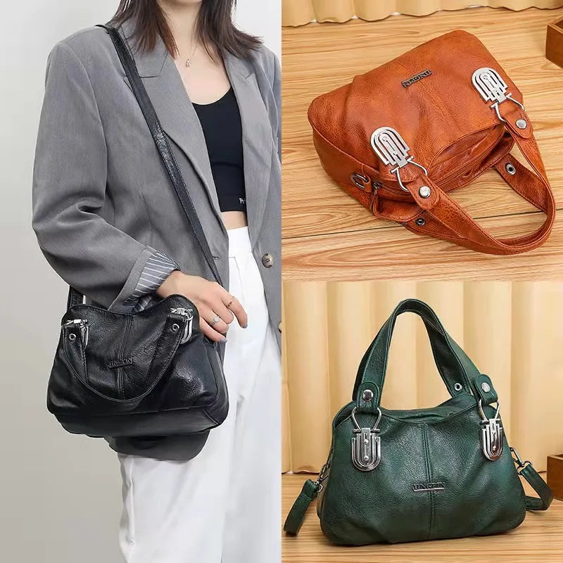 PU Leather Retro Boston Bag Light Travel Portable Large Capacity