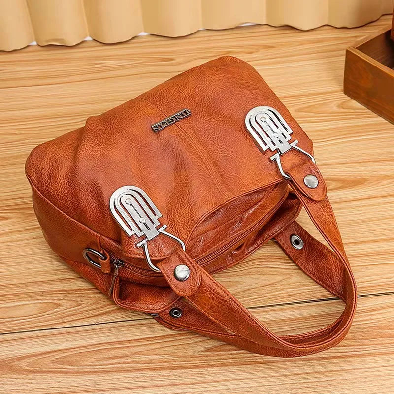PU Leather Retro Boston Bag Light Travel Portable Large Capacity