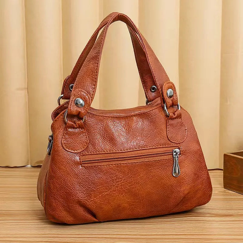 PU Leather Retro Boston Bag Light Travel Portable Large Capacity