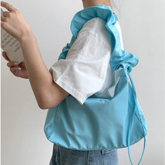 Women's Drawstring Pleated Bag Nylon Handbag