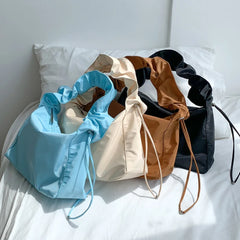 Women's Drawstring Pleated Bag Nylon Handbag