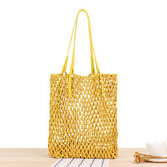 Hand-Woven Leather Bag College Wind Cotton Rope Beach Bag