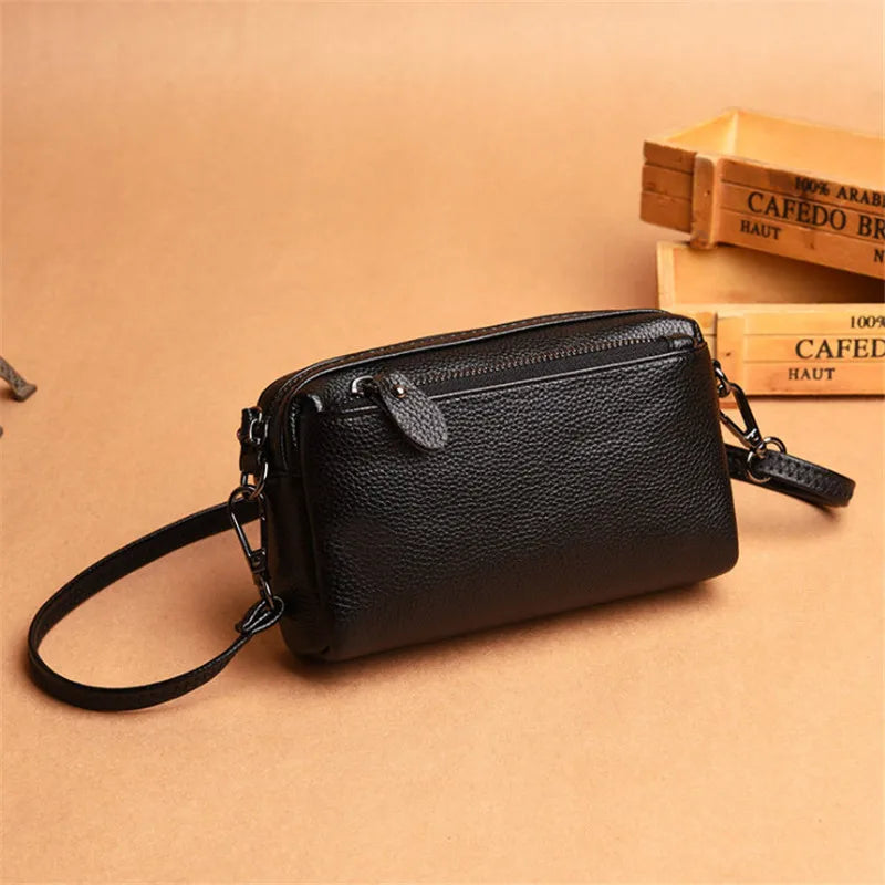 Solid Leather Small Bag Messenger Bag Female Bag Handbag