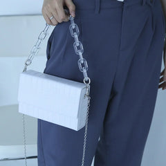 Crocodile Pu Acrylic Chain Buckle Shoulder Bag for Women