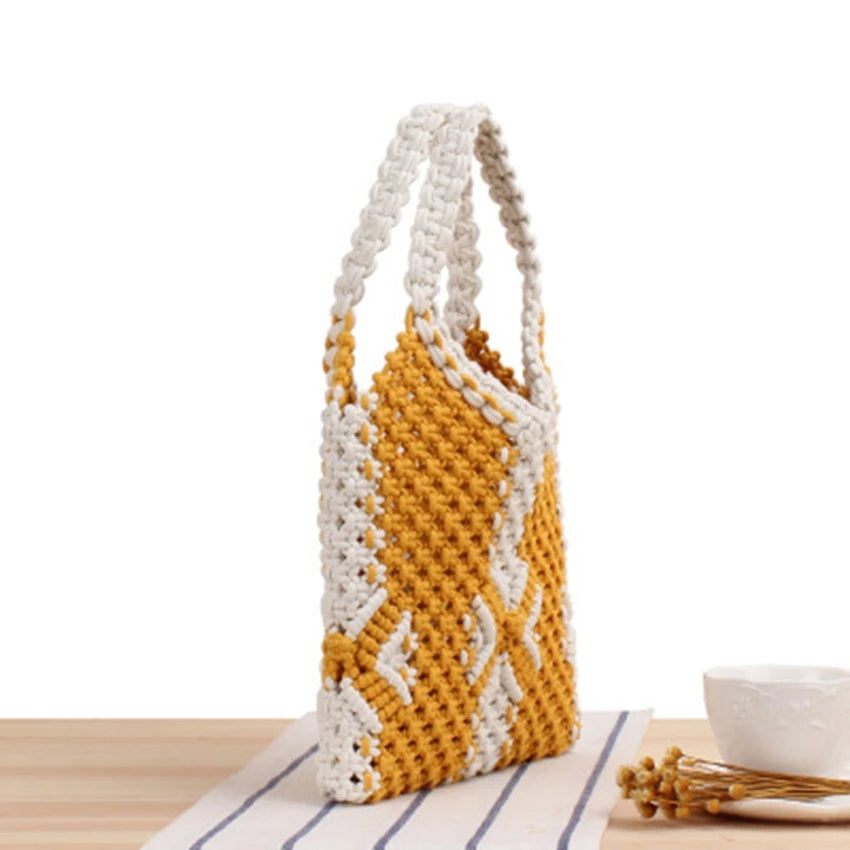 Woven Cotton Rope Handbag College Wind Net Bag