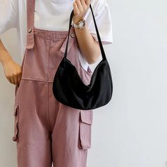 Solid Canvas Handbags Retro Casual Shoulder Bag Mini Storage Bag