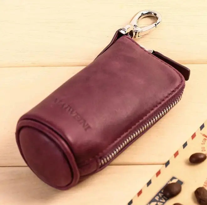 Vintage Leather Key Case with Zipper