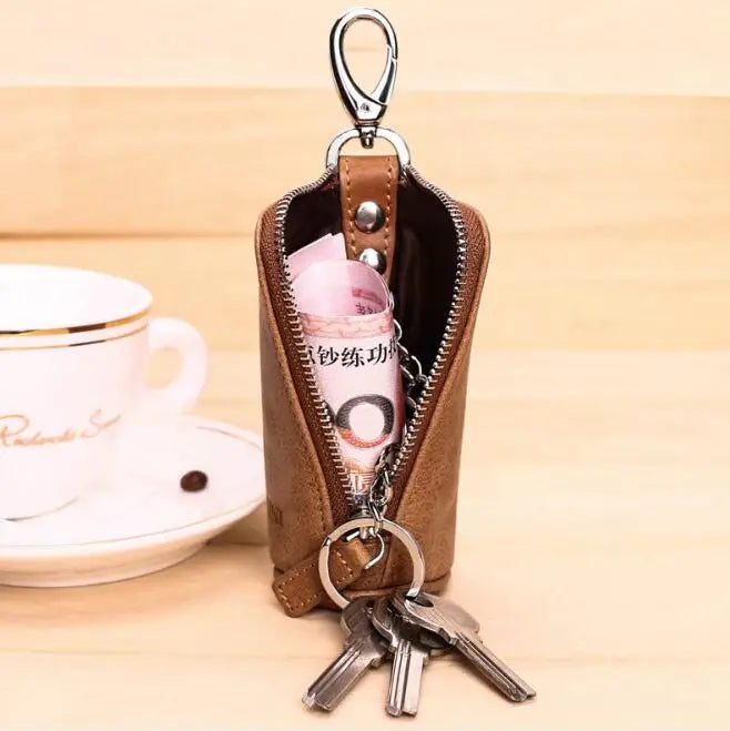 Vintage Leather Key Case with Zipper