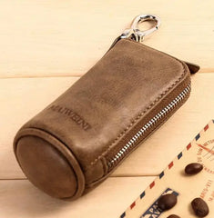 Vintage Leather Key Case with Zipper