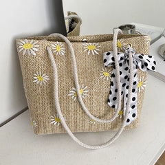 Straw Braided Silk Scarf Handbag