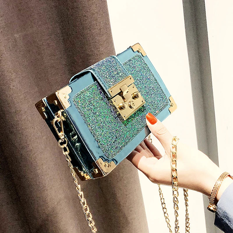 Women's Sequined Small Shoulder Bag with Chain - C001